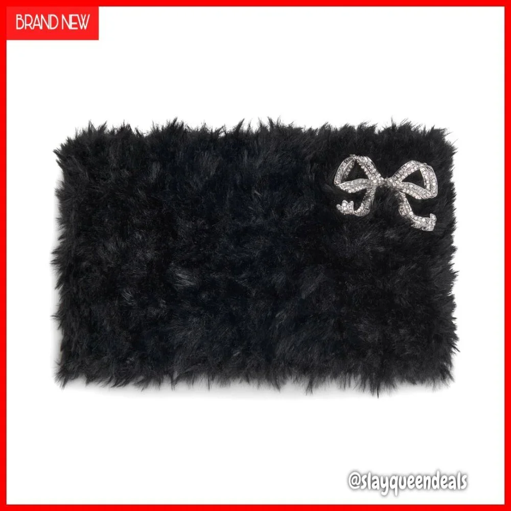Faux Fur Gloves with Crystal Hardware, 3.75x7.5 Inches, Cold Weather Arm Warmers